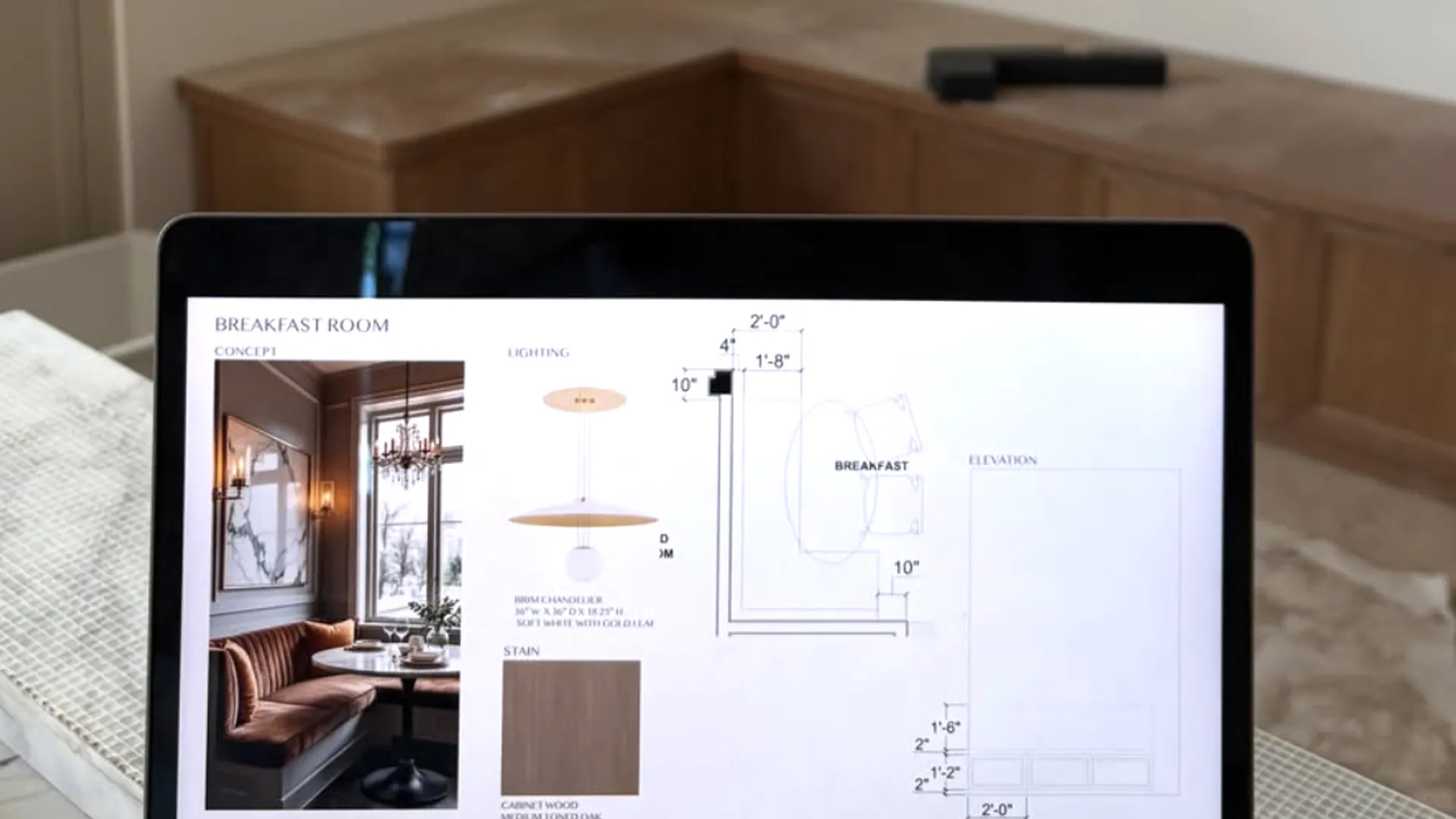 Laptop showing a finish presentation for a breakfast room