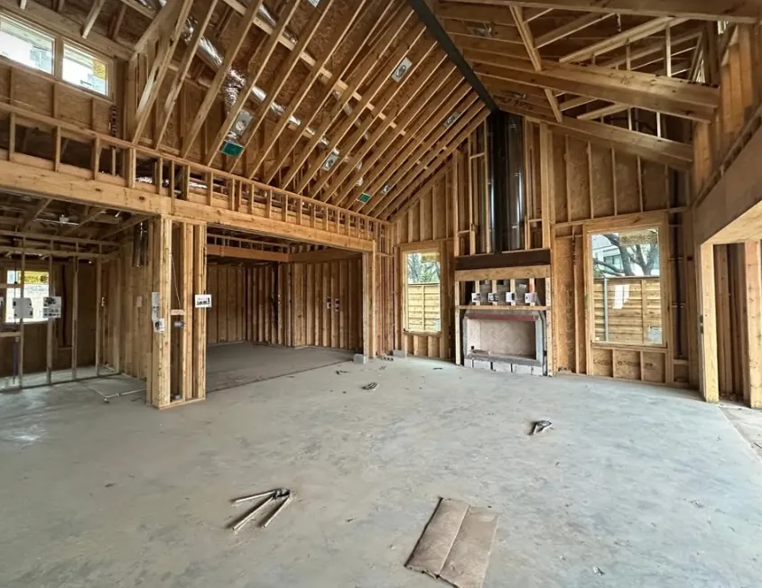 Framed interior of a home under construction
